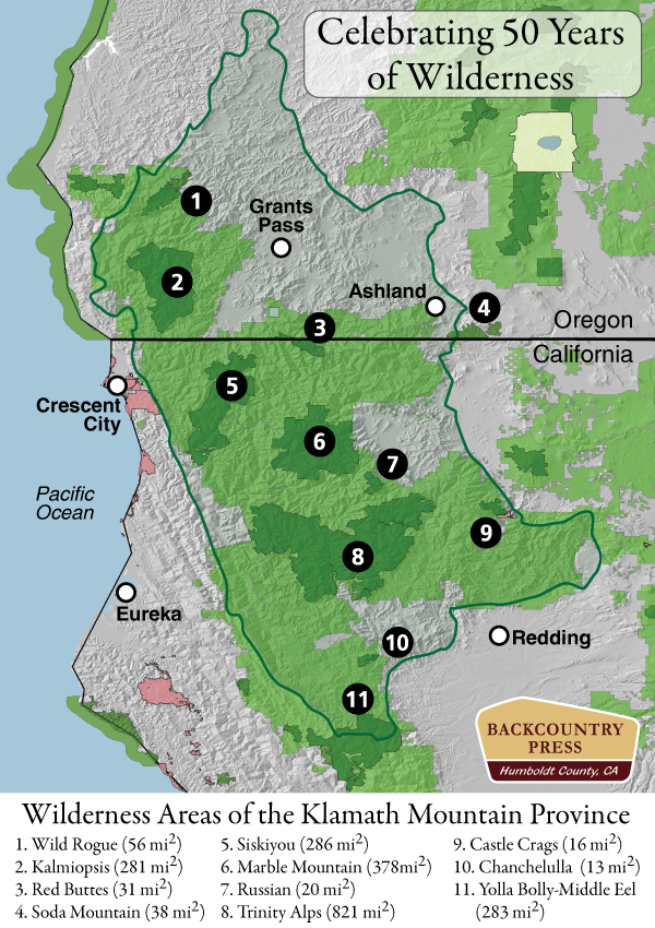The eleven wilderness areas within the Klamath Mountain Province